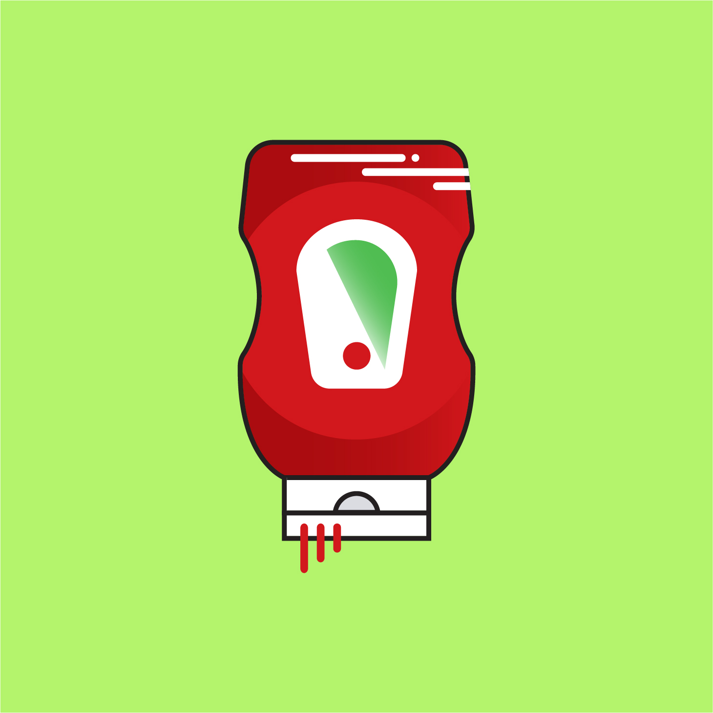 Vector icon of a ketchup bottle on a neon green background.