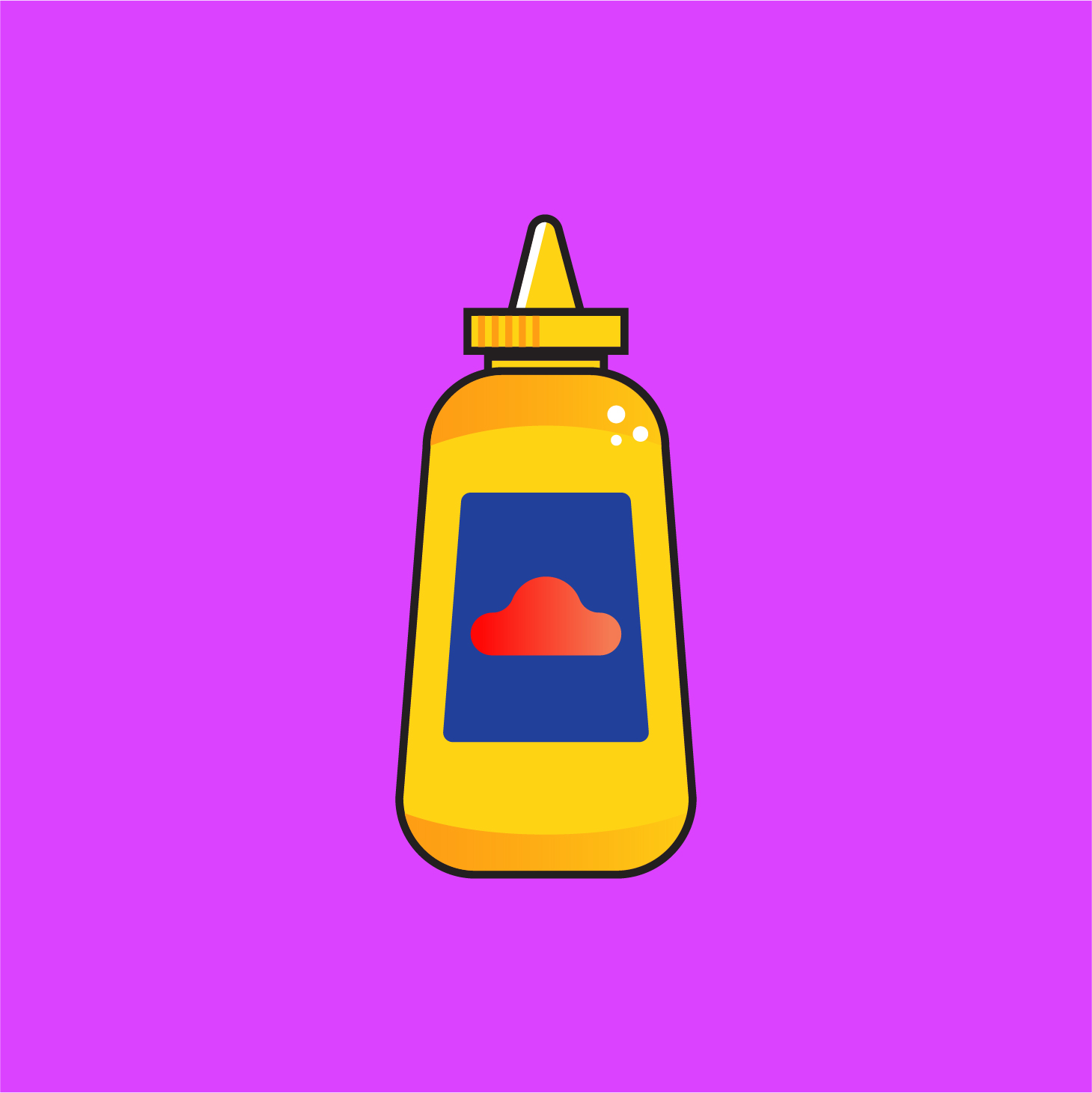 Vector icon of a yellow mustard bottle on a bright purple background.