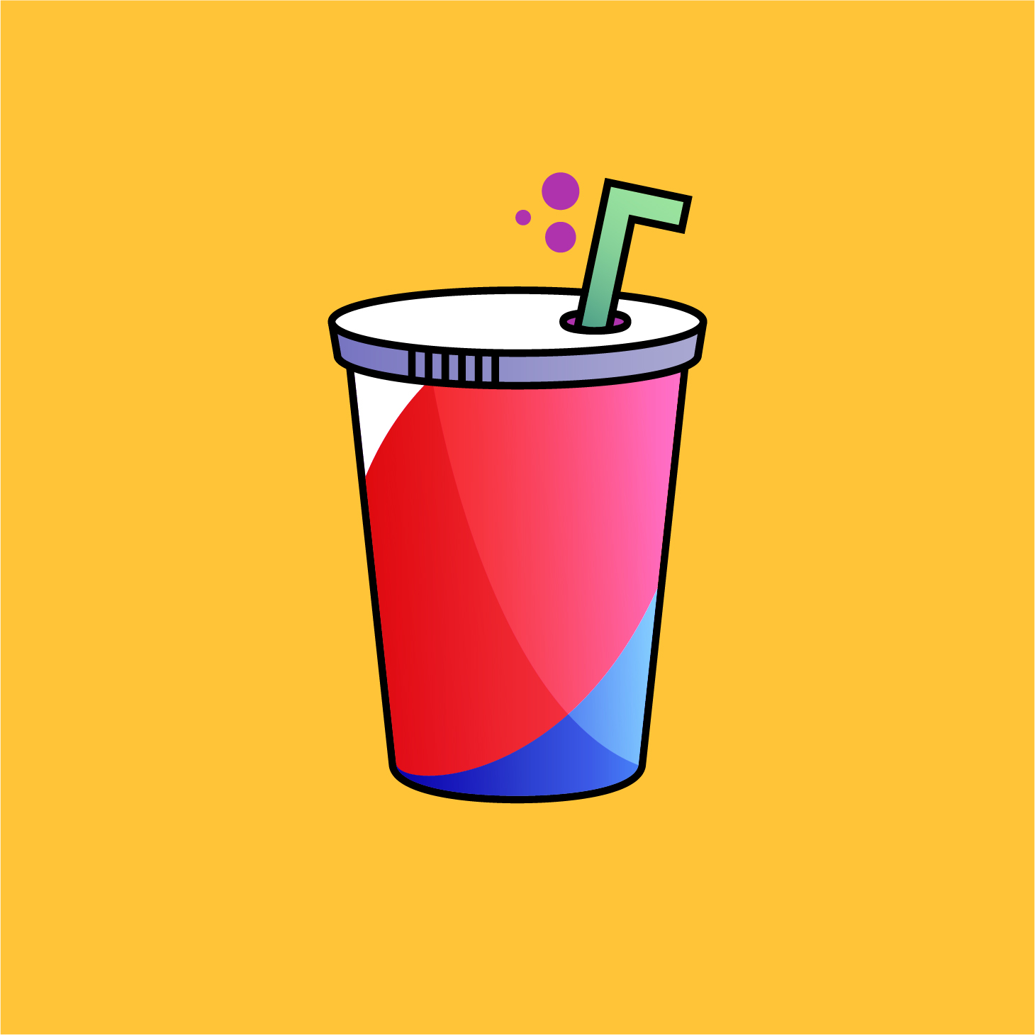 Vector icon of a fountain soda drink on an orange background.