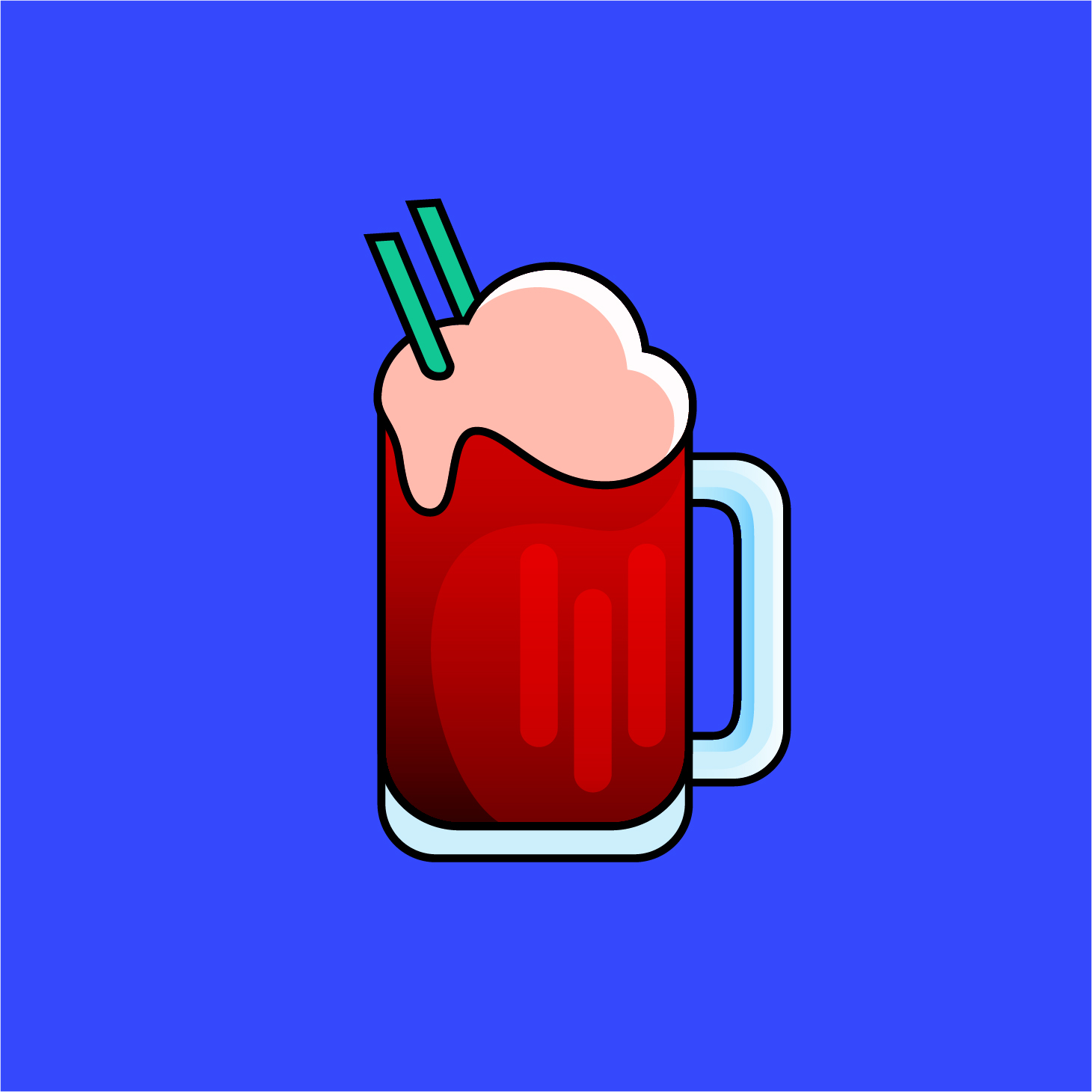 Vector icon of a root beer float on a cobalt blue background.