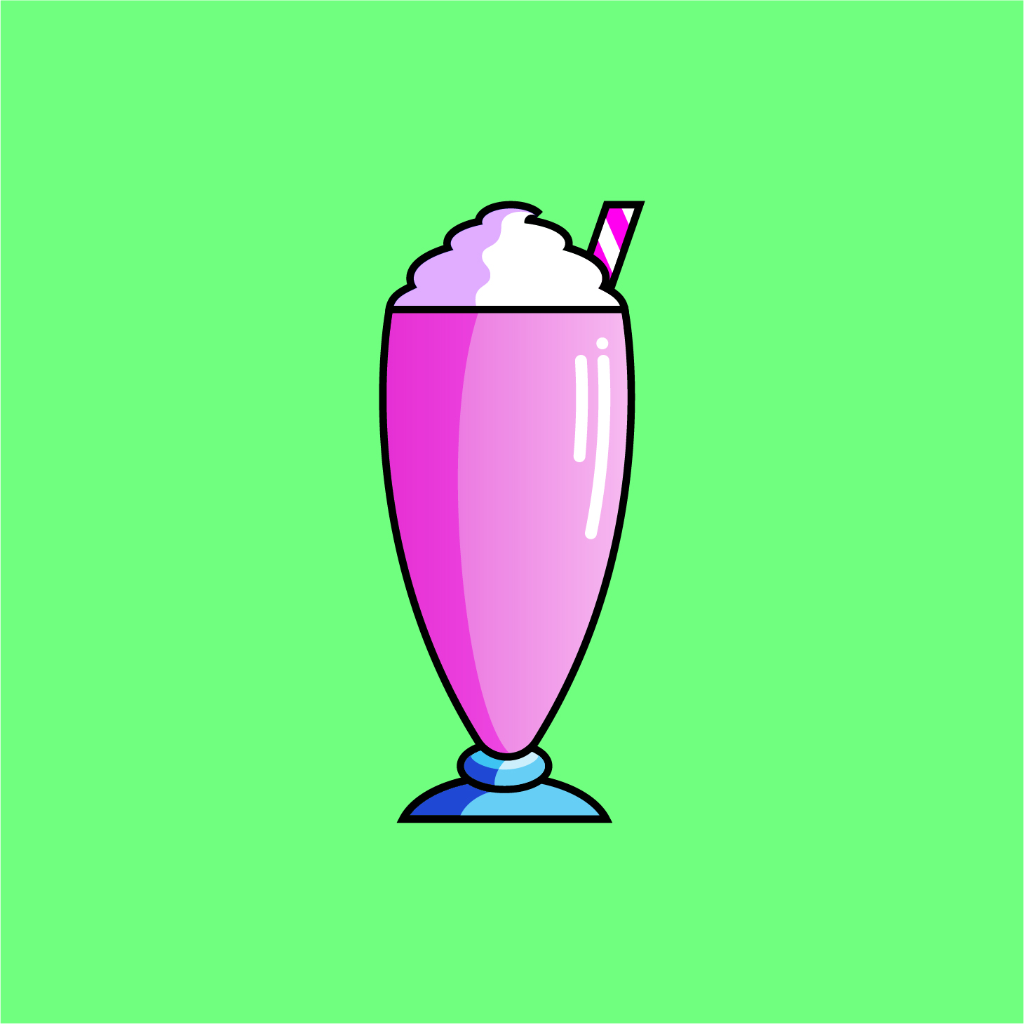 Vector icon of a strawberry milkshake on a bright green background.