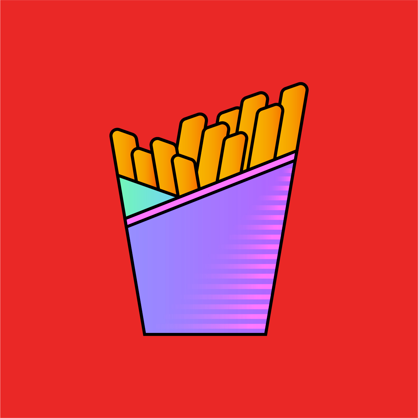 Vector icon of an order of french fries on a red background.