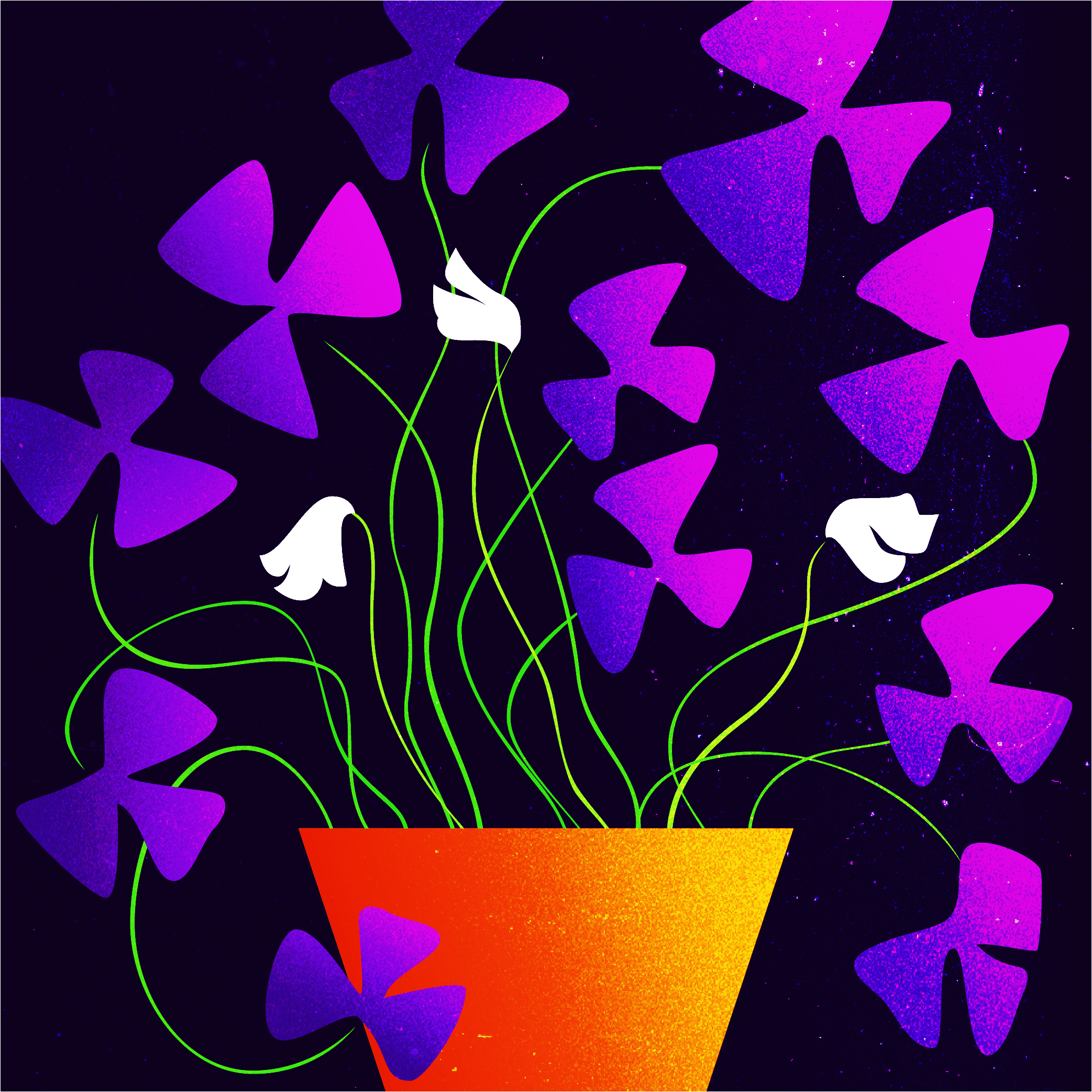 Vector illustration of a potted purple shamrock plant.