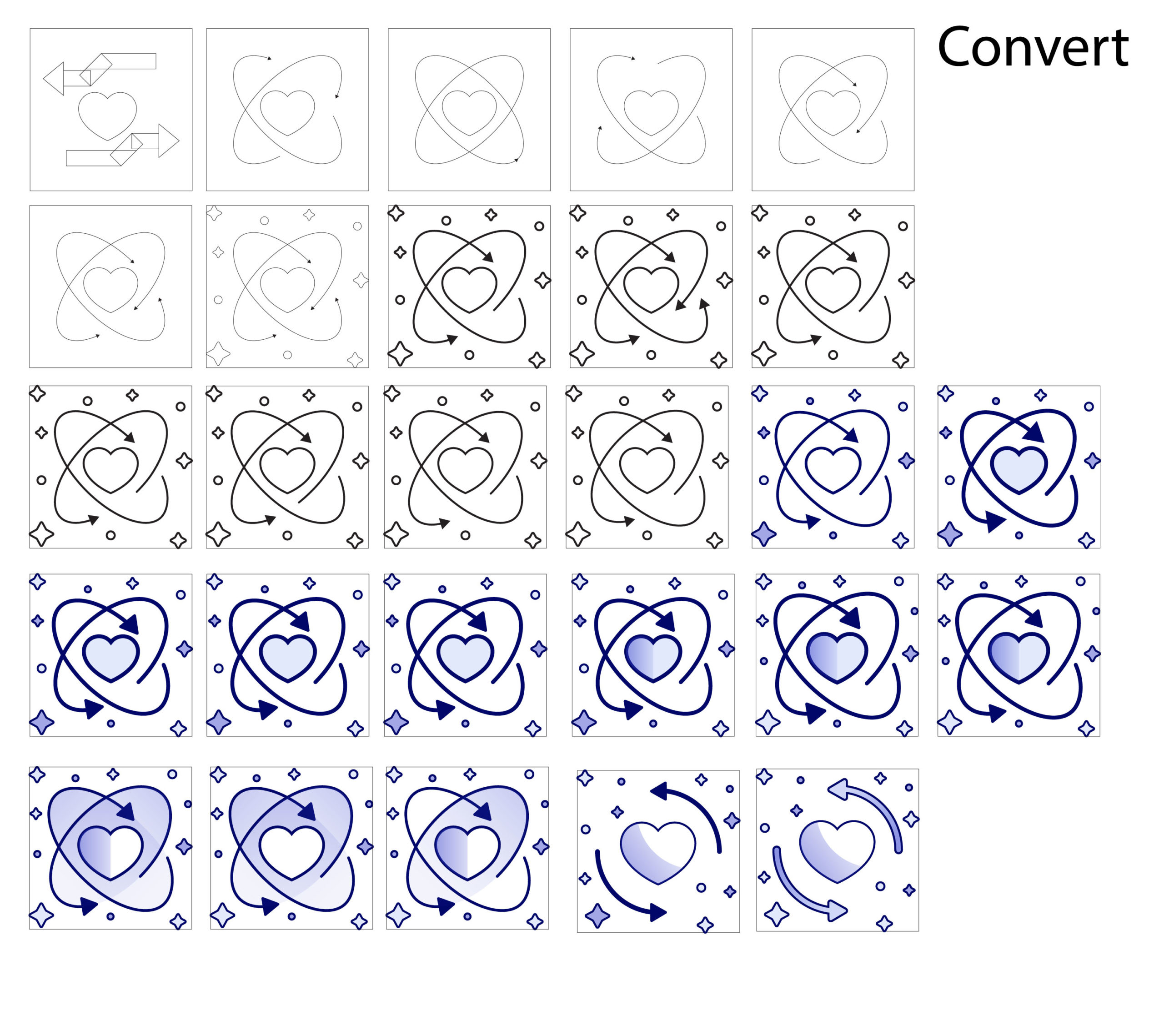 Screenshot of the design process for the icon “Convert”.