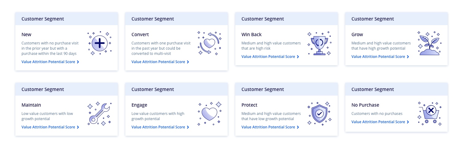 Final customer segment icons in their respective customer segment tiles.